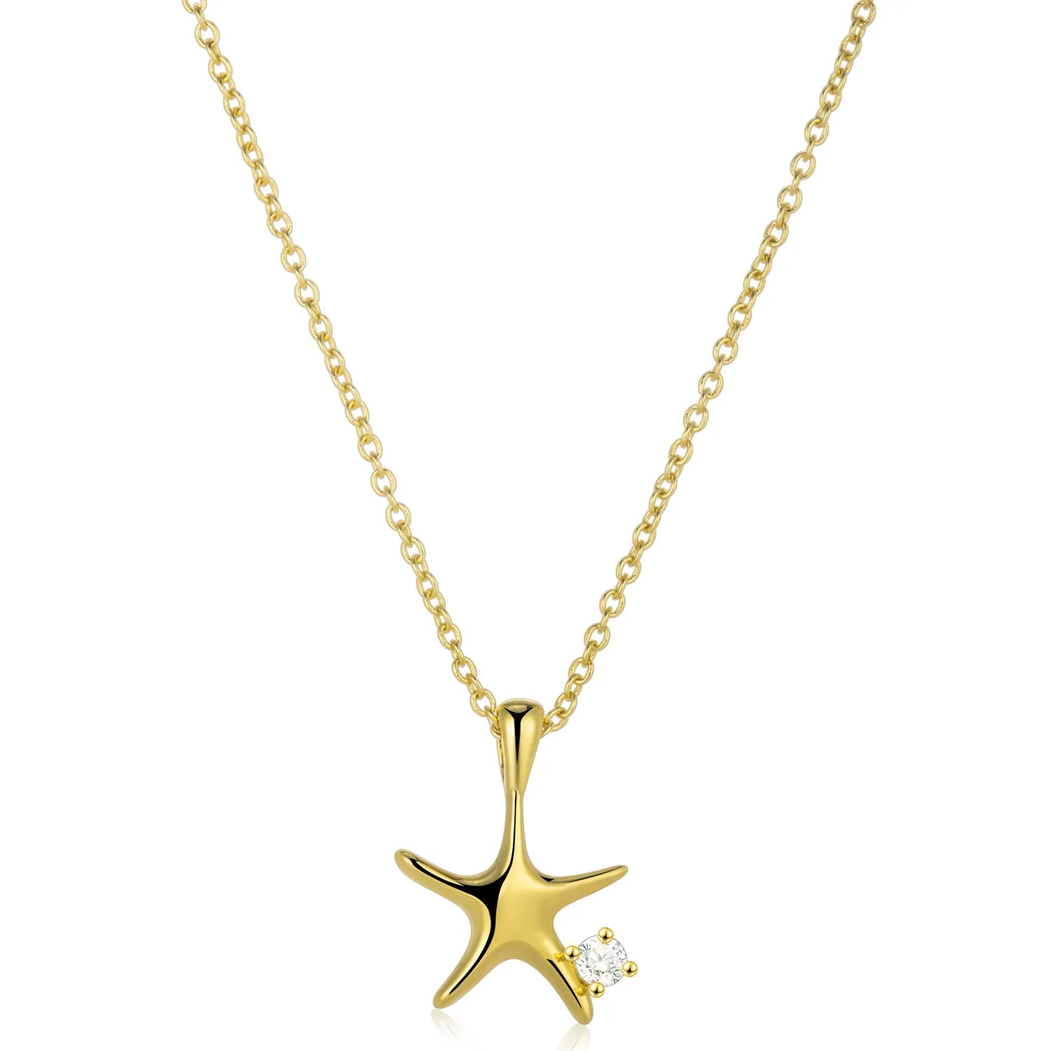 Ajatine 14K gold-plated brass four-pointed star necklace (with zircon on the side), simple design, suitable for everyday wear.