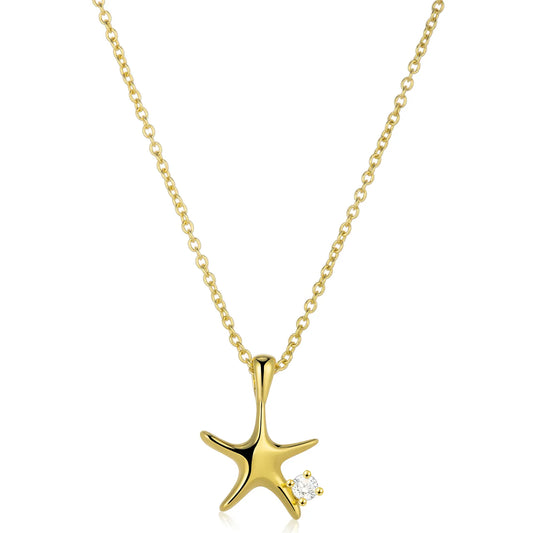 Ajatine 14K gold-plated brass four-pointed star necklace (with zircon on the side), simple design, suitable for everyday wear.