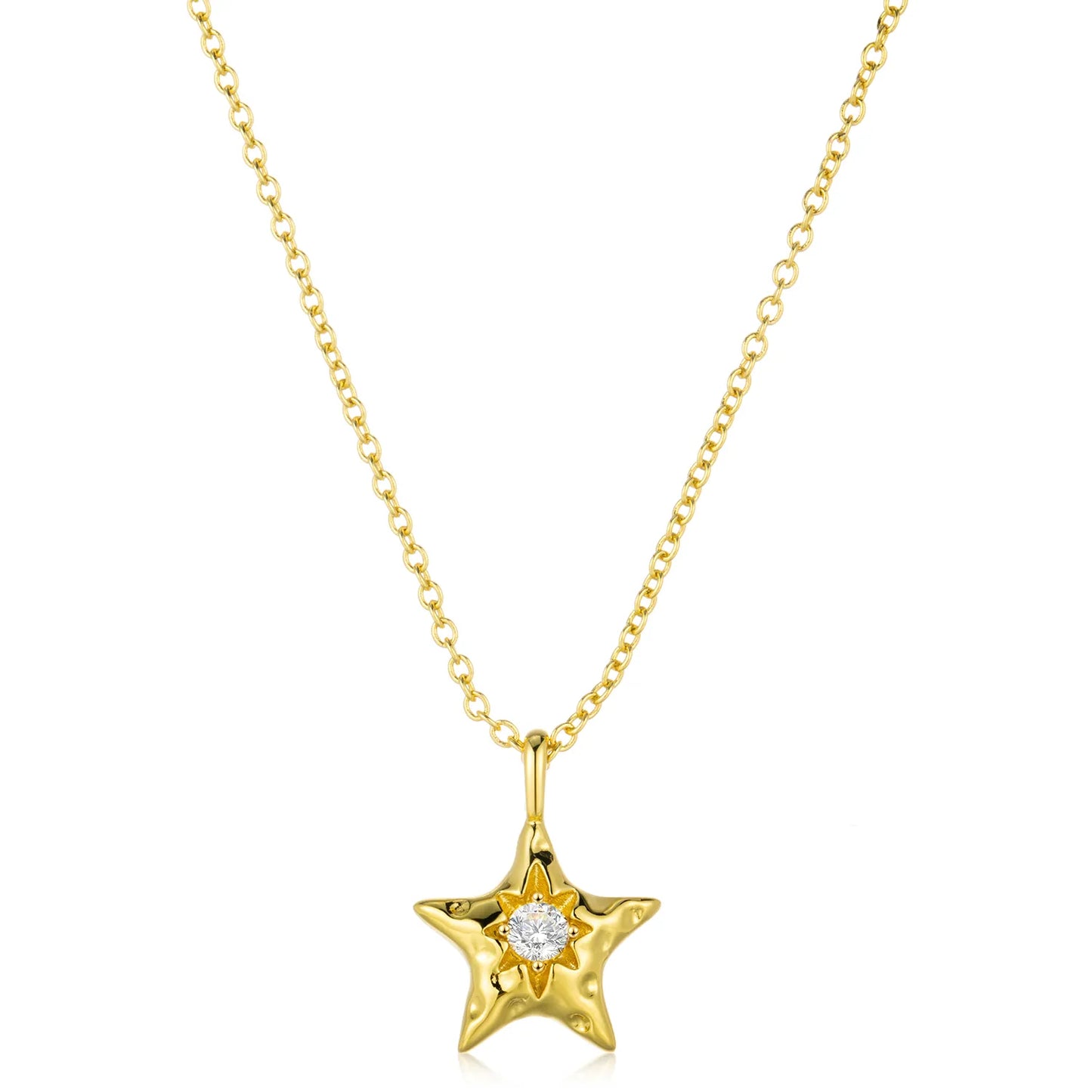 Ajatine 14K gold-plated brass five-pointed star necklace (center cubic zirconia), classic design, versatile style.