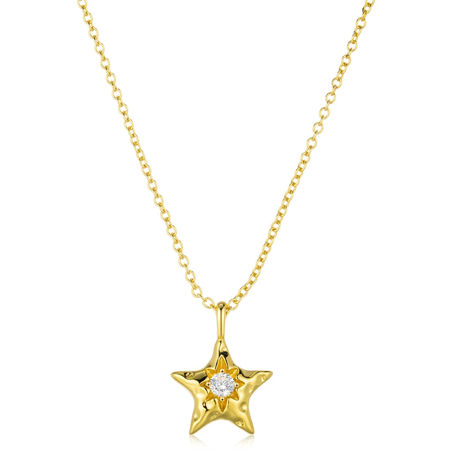 Ajatine 14K gold-plated brass five-pointed star necklace (center cubic zirconia), classic design, versatile style.