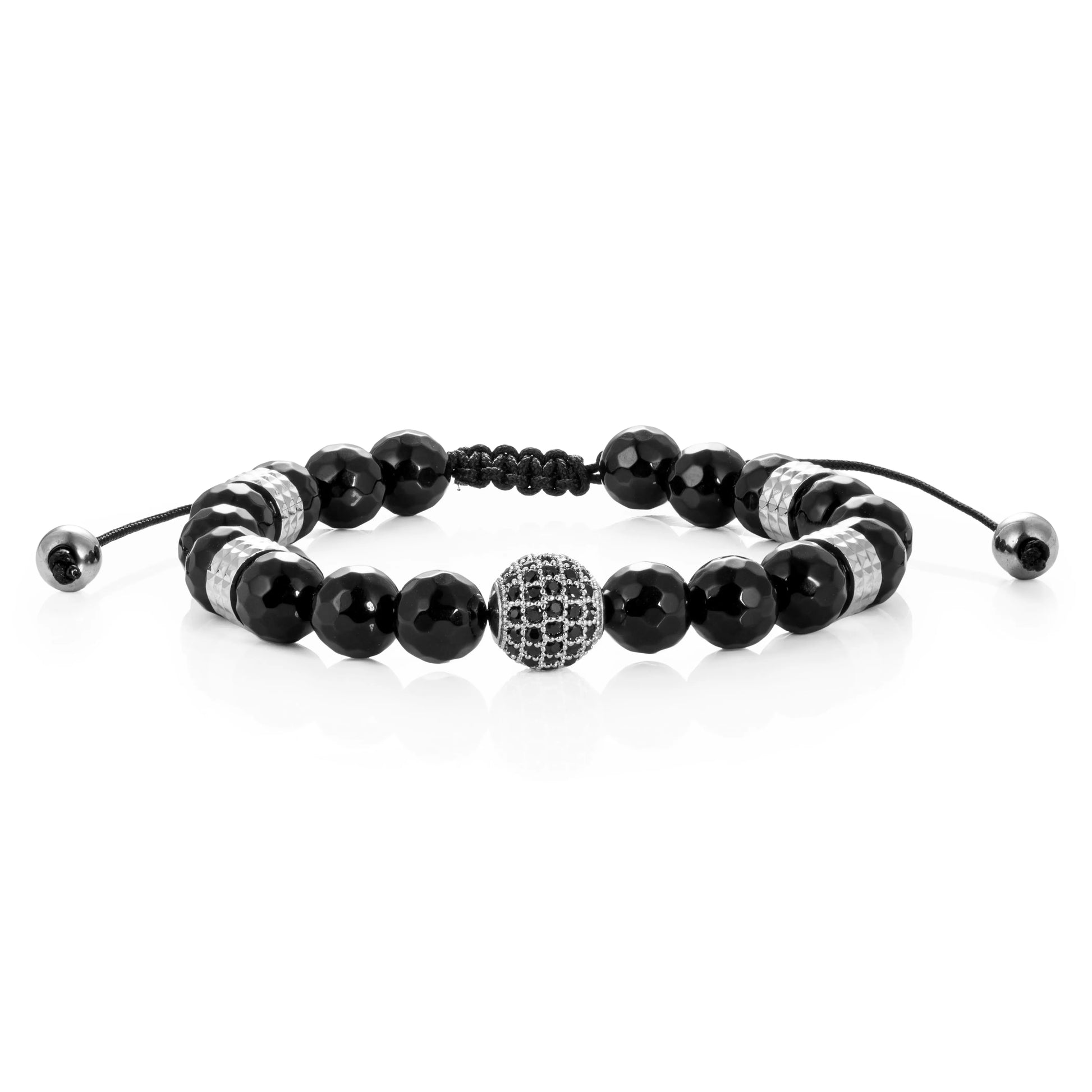 Ajatine black beaded bracelet, adjustable natural stone jewelry