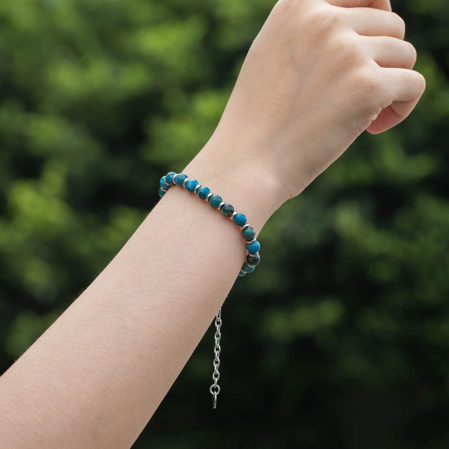 Ajatine natural stone beaded bracelet, blue stone bracelet, adjustable chain bracelet.