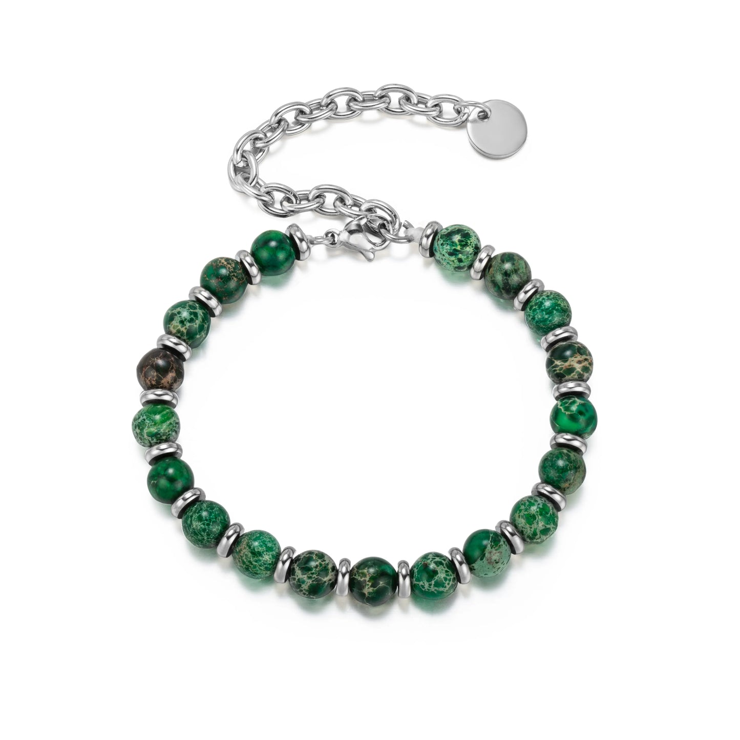 Ajatine natural stone beaded bracelet, green stone bracelet, adjustable chain bracelet.