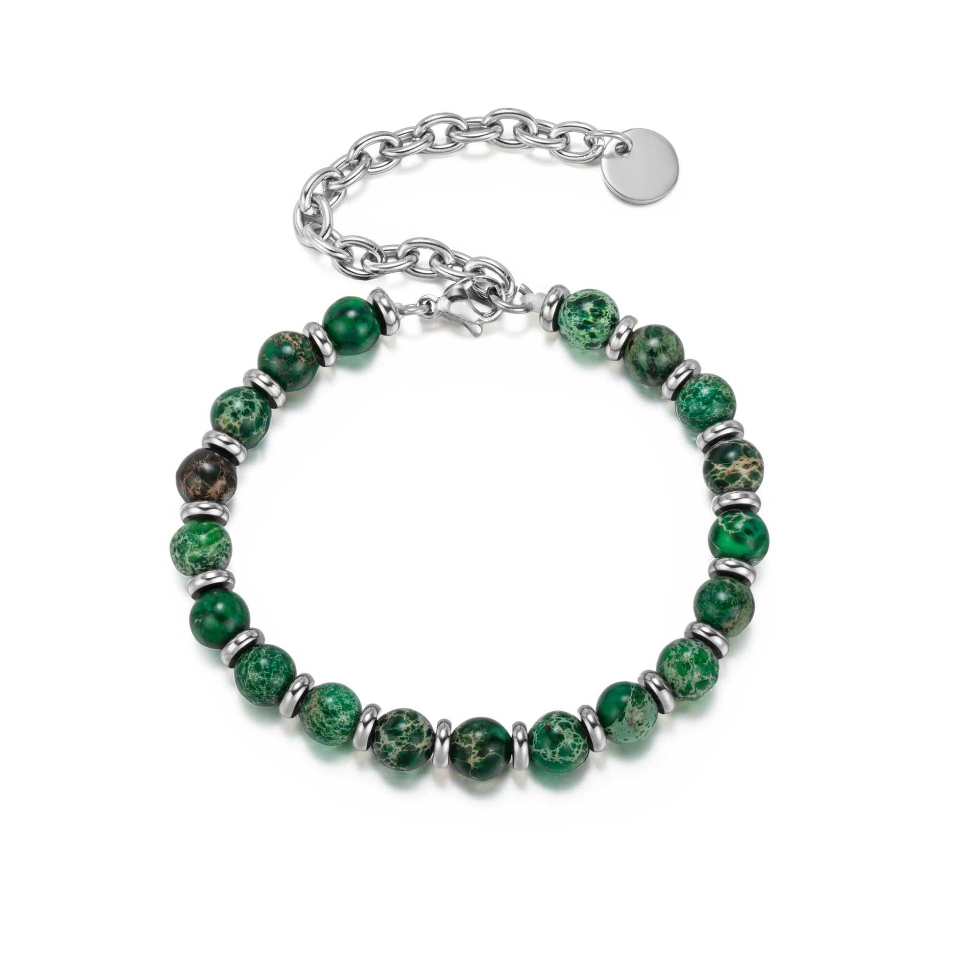 Ajatine natural stone beaded bracelet, green stone bracelet, adjustable chain bracelet.