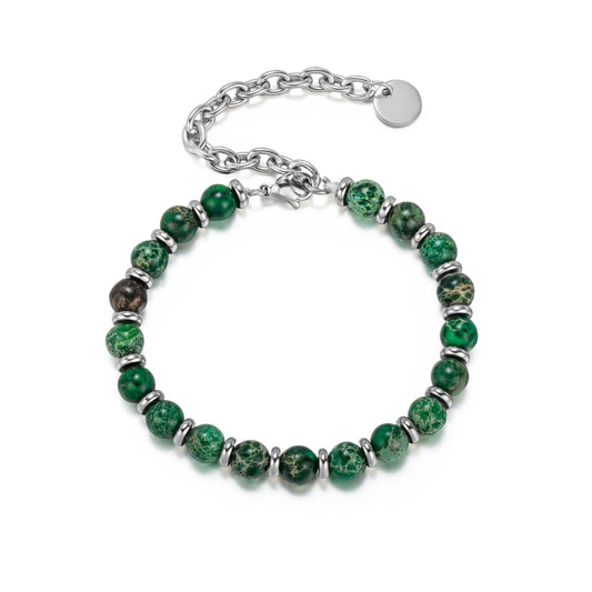 Ajatine natural stone beaded bracelet, green stone bracelet, adjustable chain bracelet.