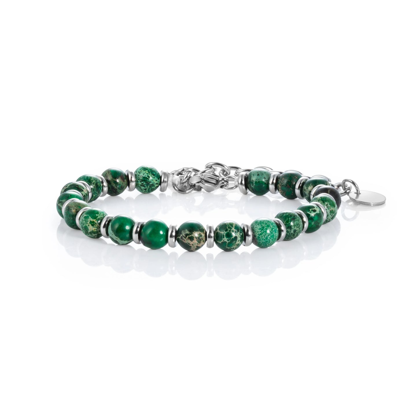 Ajatine natural stone beaded bracelet, green stone bracelet, adjustable chain bracelet.