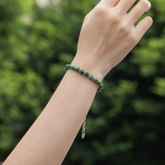Ajatine natural stone beaded bracelet, green stone bracelet, adjustable chain bracelet.