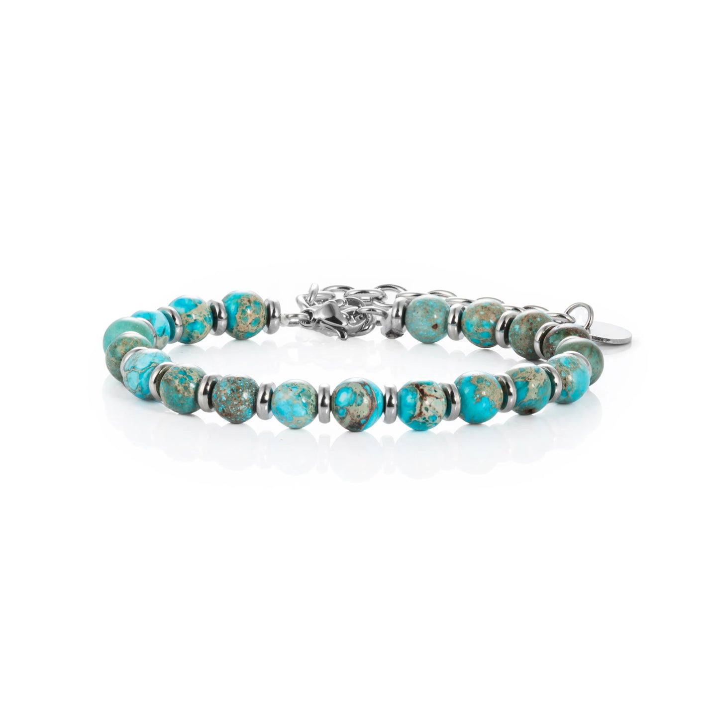Ajatine natural stone beaded bracelet, light blue stone bracelet, adjustable chain bracelet.