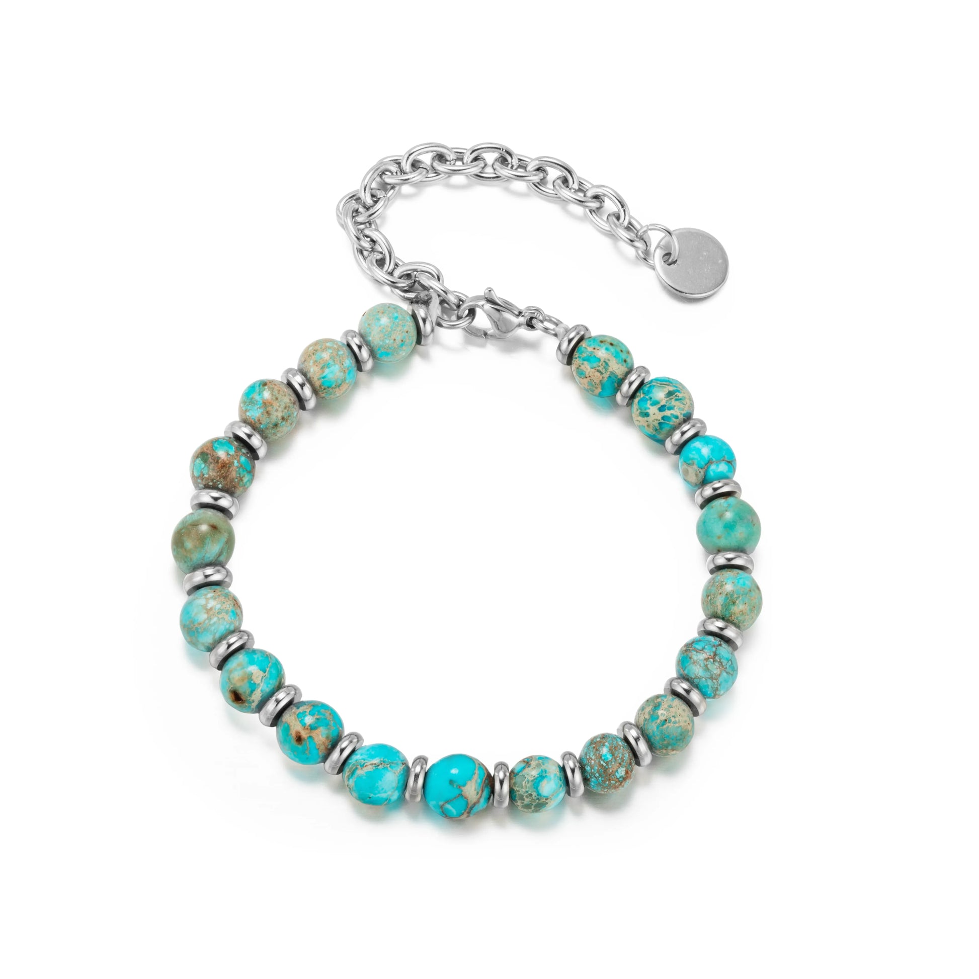 Ajatine natural stone beaded bracelet, light blue stone bracelet, adjustable chain bracelet.