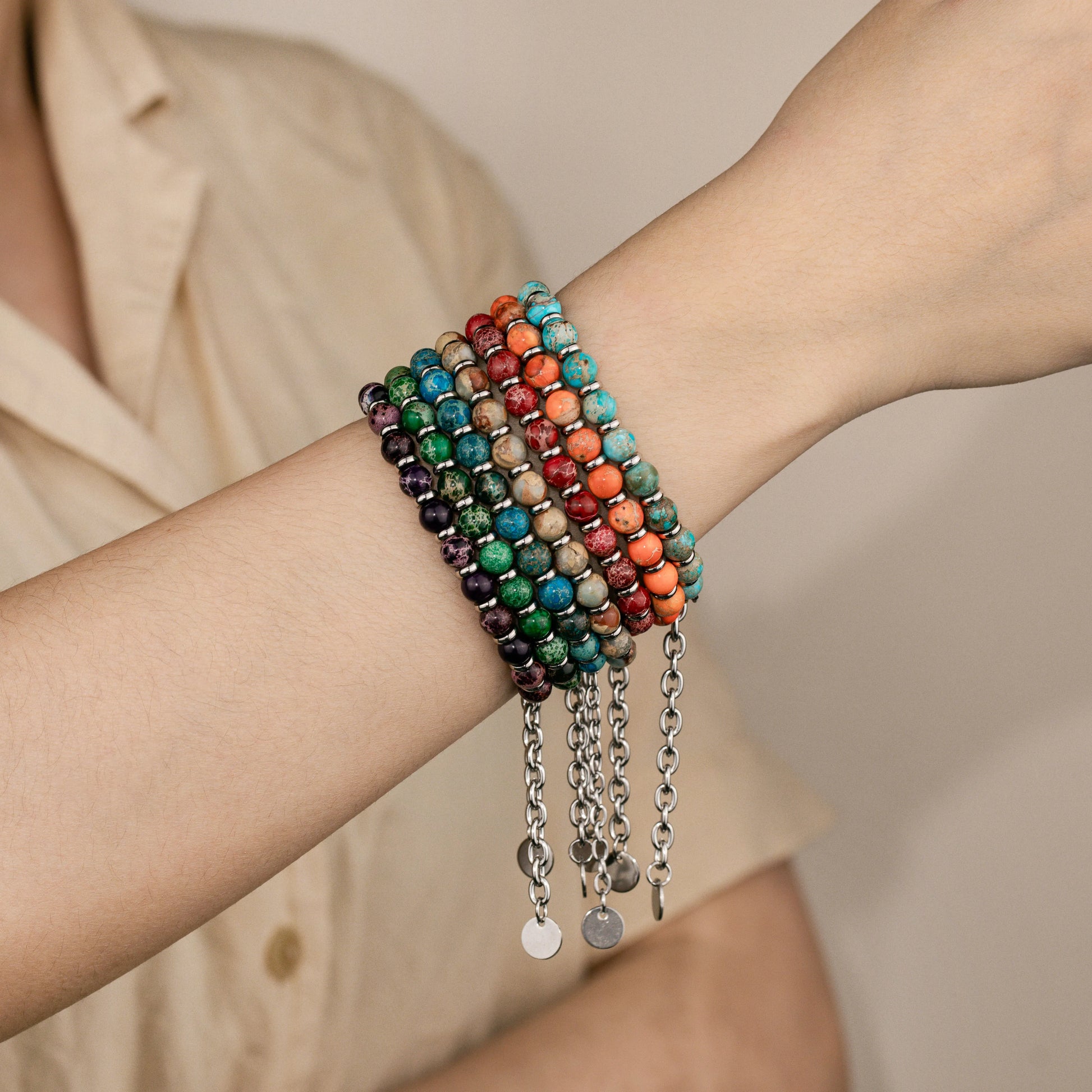 Ajatine natural stone beaded bracelet, adjustable chain bracelet.