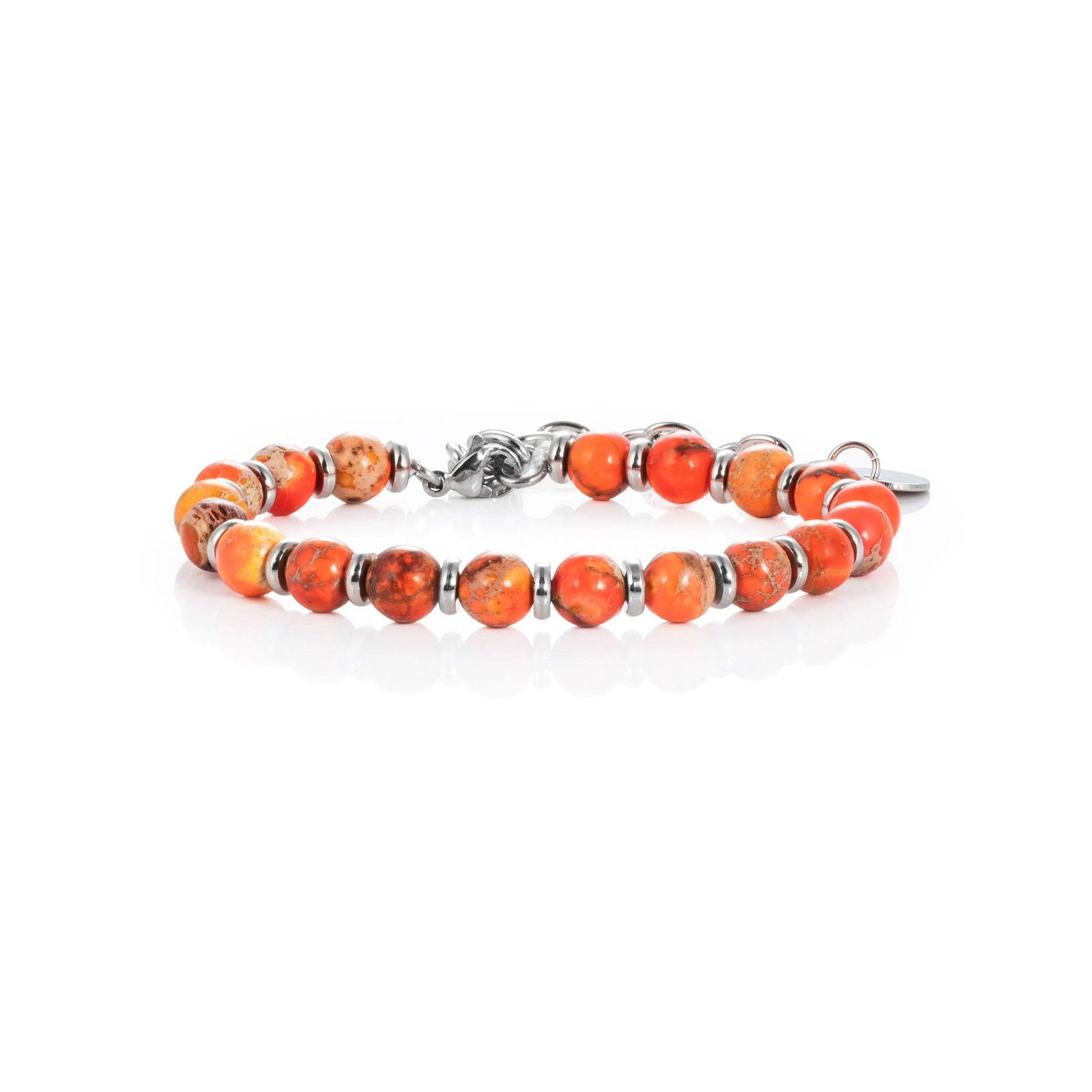 Ajatine natural stone beaded bracelet, orange stone bracelet, adjustable chain bracelet.