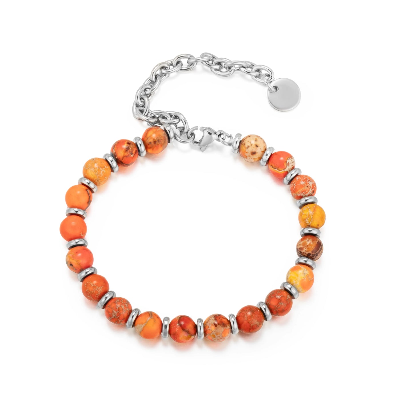Ajatine natural stone beaded bracelet, orange stone bracelet, adjustable chain bracelet.