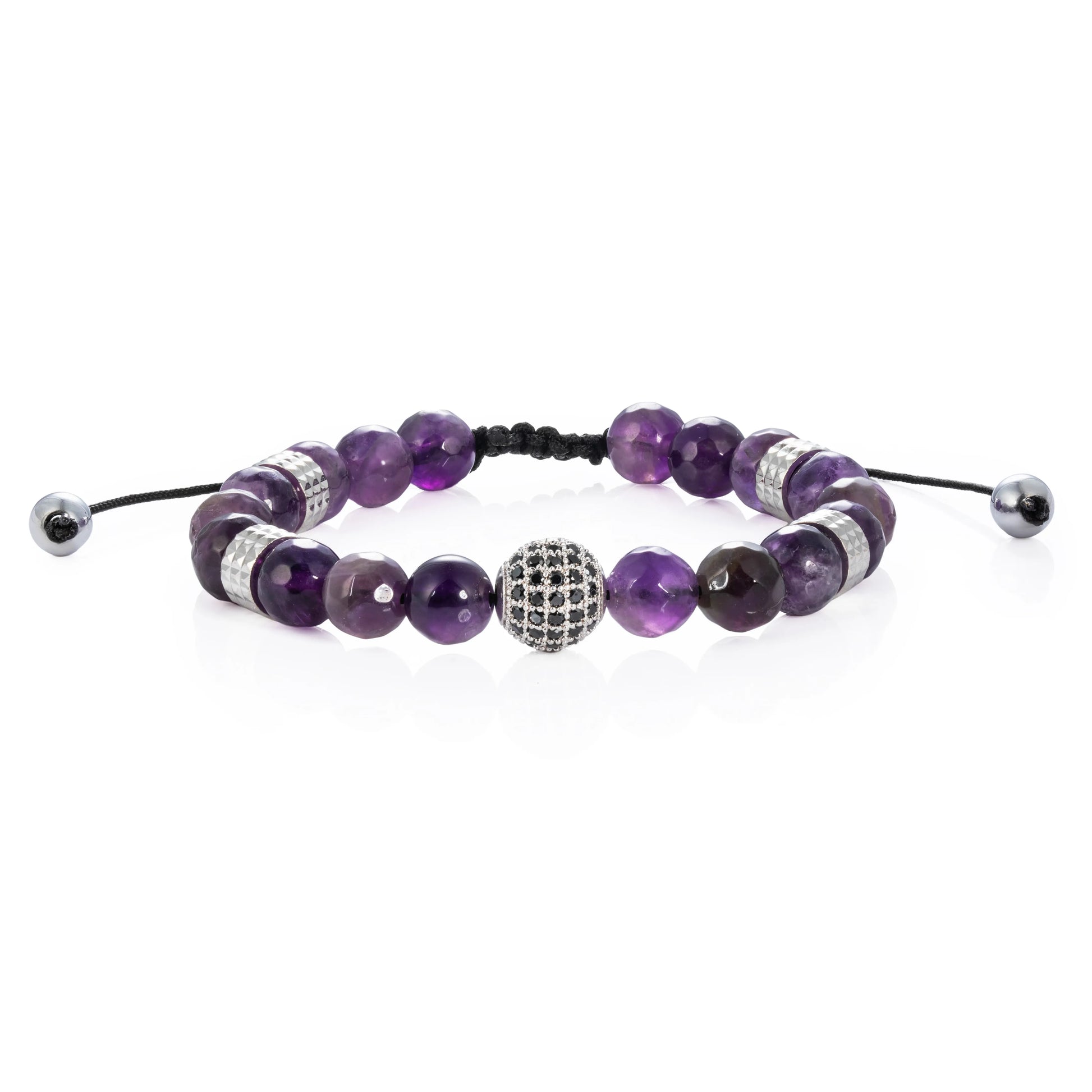 Ajatine purple beaded bracelet, adjustable natural stone jewelry