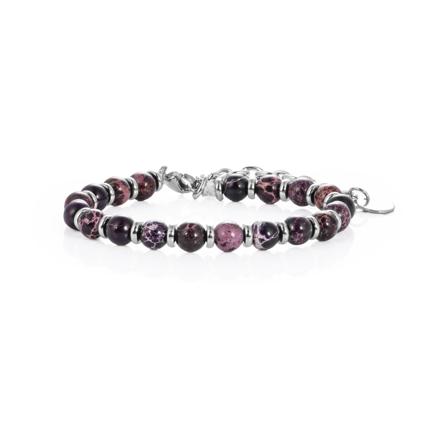 Ajatine natural stone beaded bracelet, purple stone bracelet, adjustable chain bracelet.
