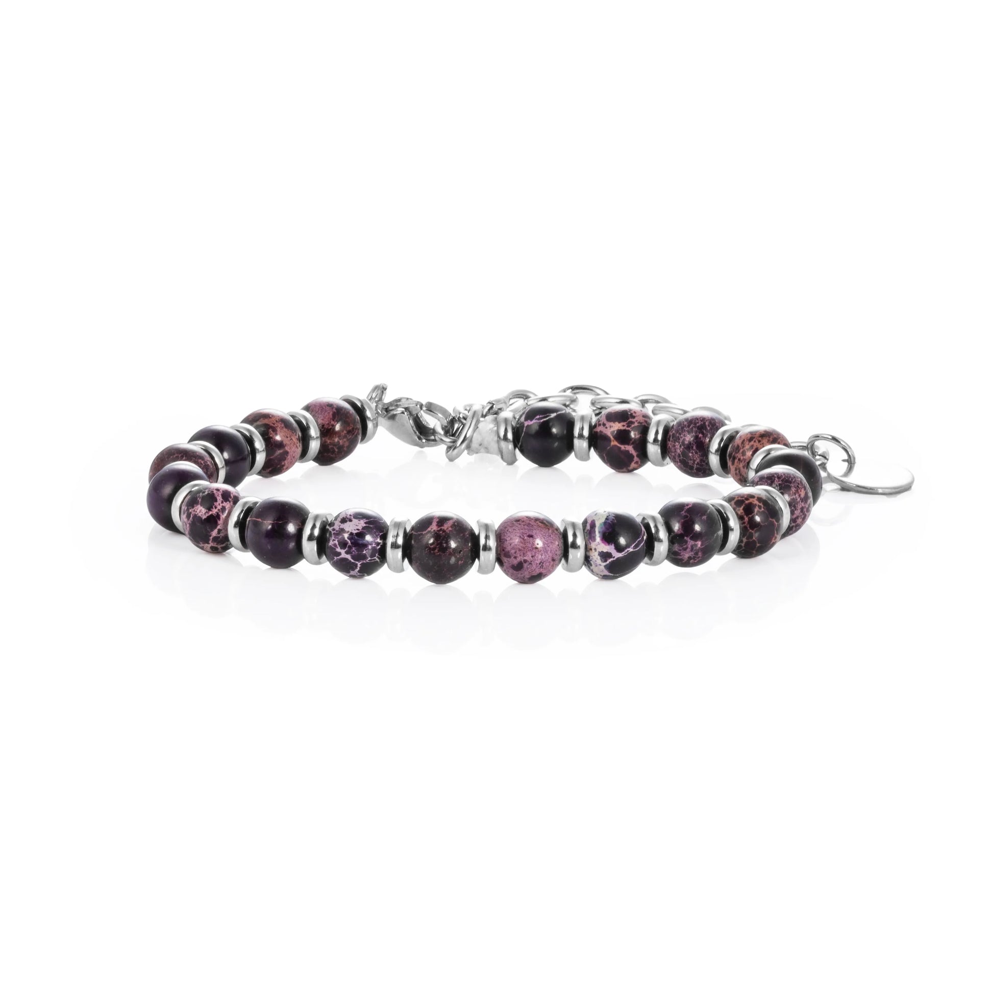Ajatine natural stone beaded bracelet, purple stone bracelet, adjustable chain bracelet.