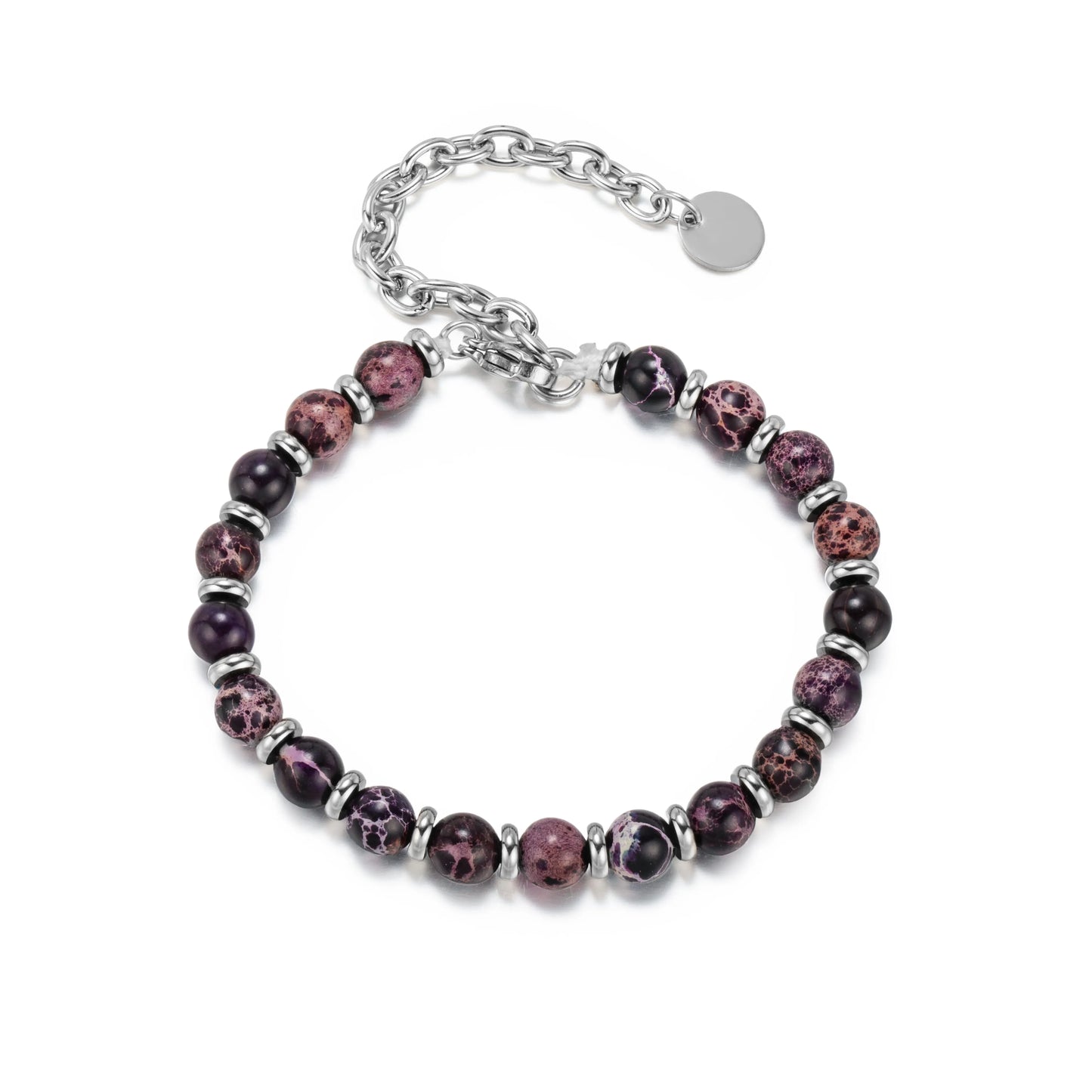 Ajatine natural stone beaded bracelet, purple stone bracelet, adjustable chain bracelet.
