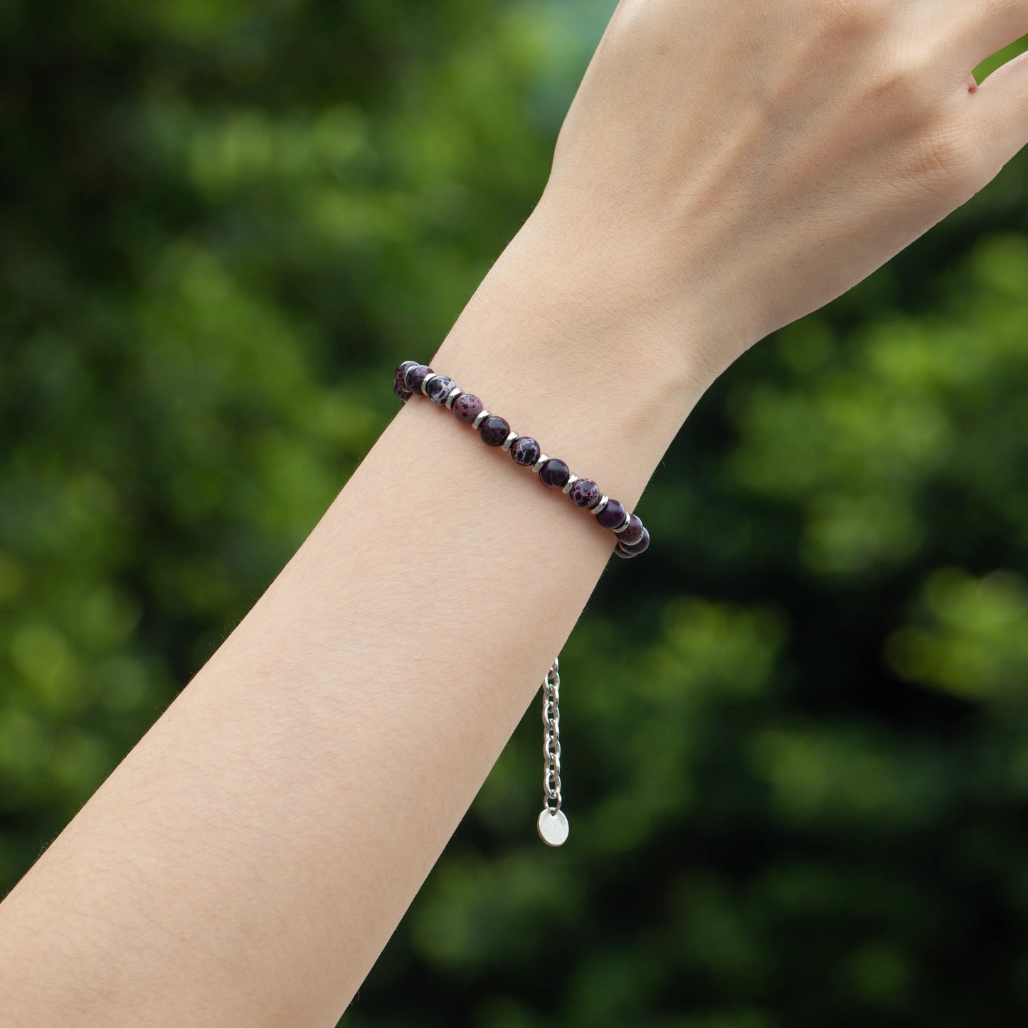 Ajatine natural stone beaded bracelet, purple stone bracelet, adjustable chain bracelet.