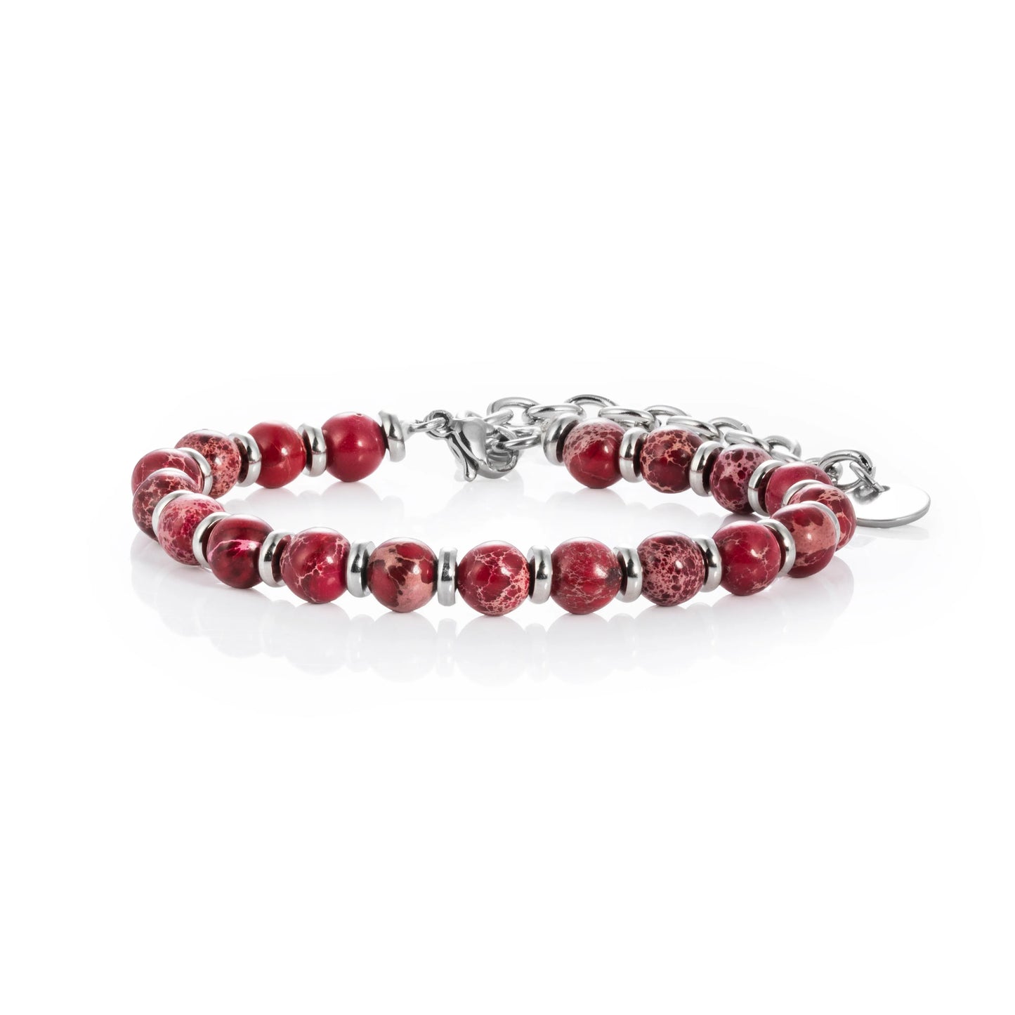 Ajatine natural stone beaded bracelet, red stone bracelet, adjustable chain bracelet.