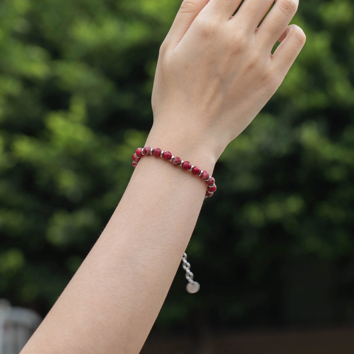 Ajatine natural stone beaded bracelet, red stone bracelet, adjustable chain bracelet.