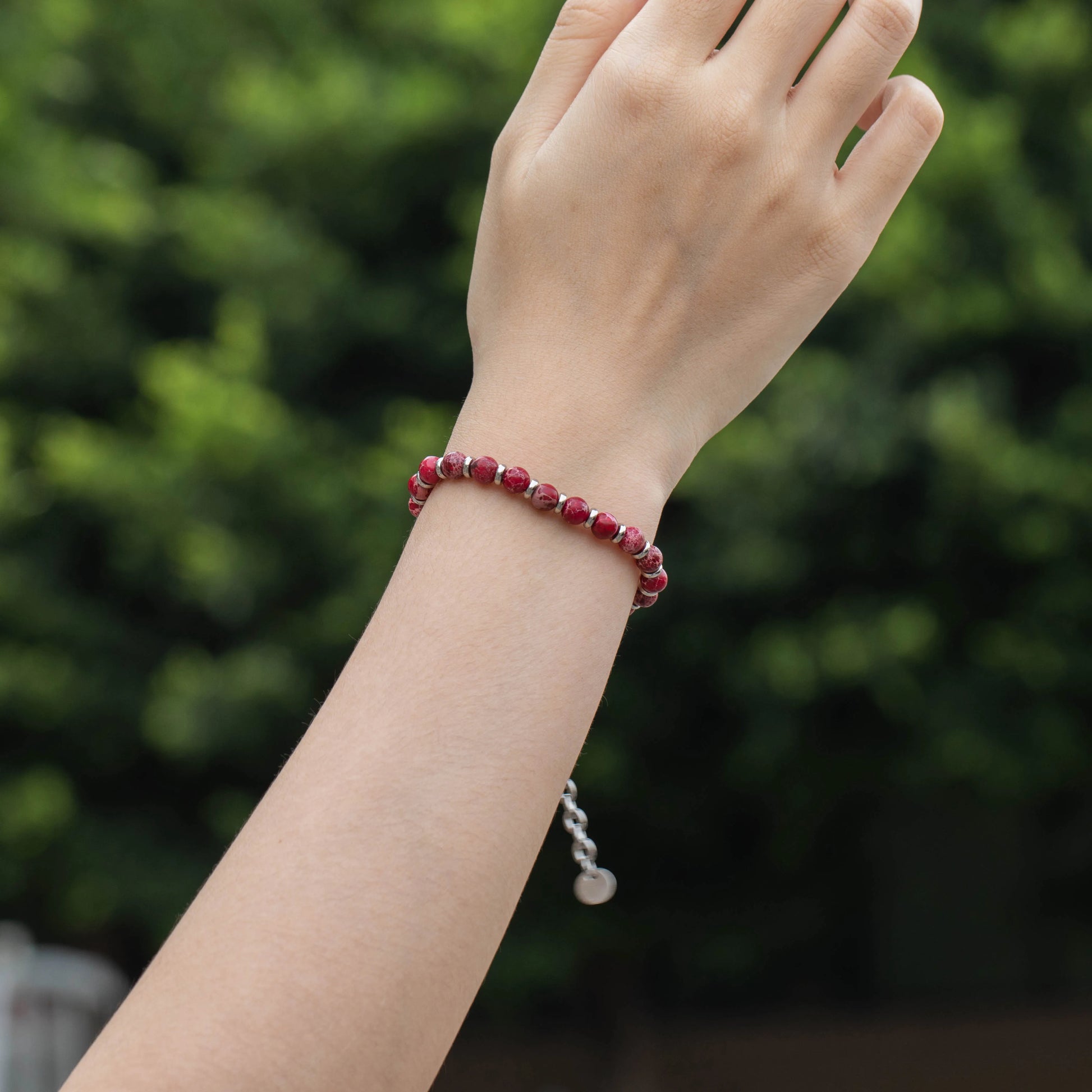 Ajatine natural stone beaded bracelet, red stone bracelet, adjustable chain bracelet.