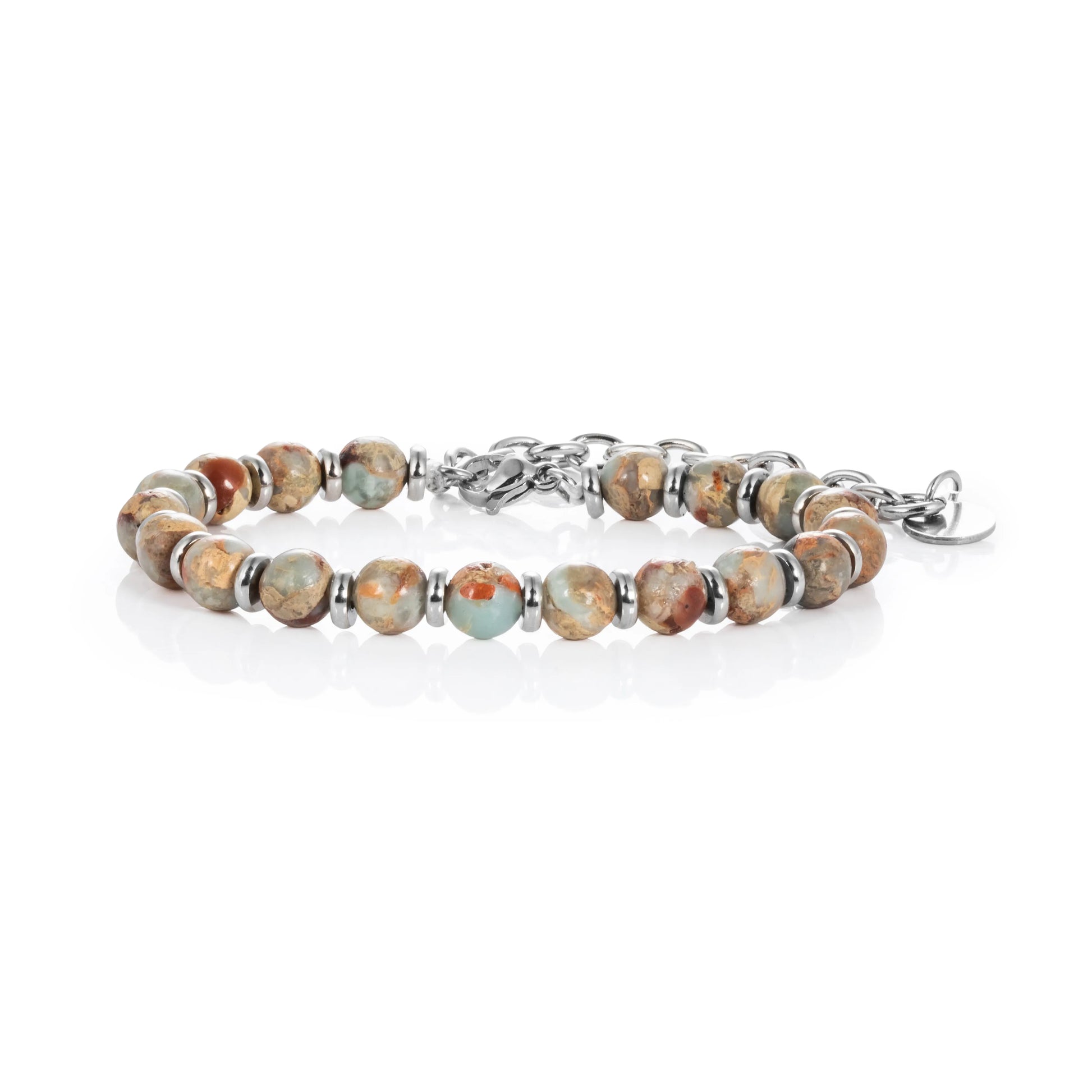 Ajatine natural stone beaded bracelet, woody stone bracelet, adjustable chain bracelet.