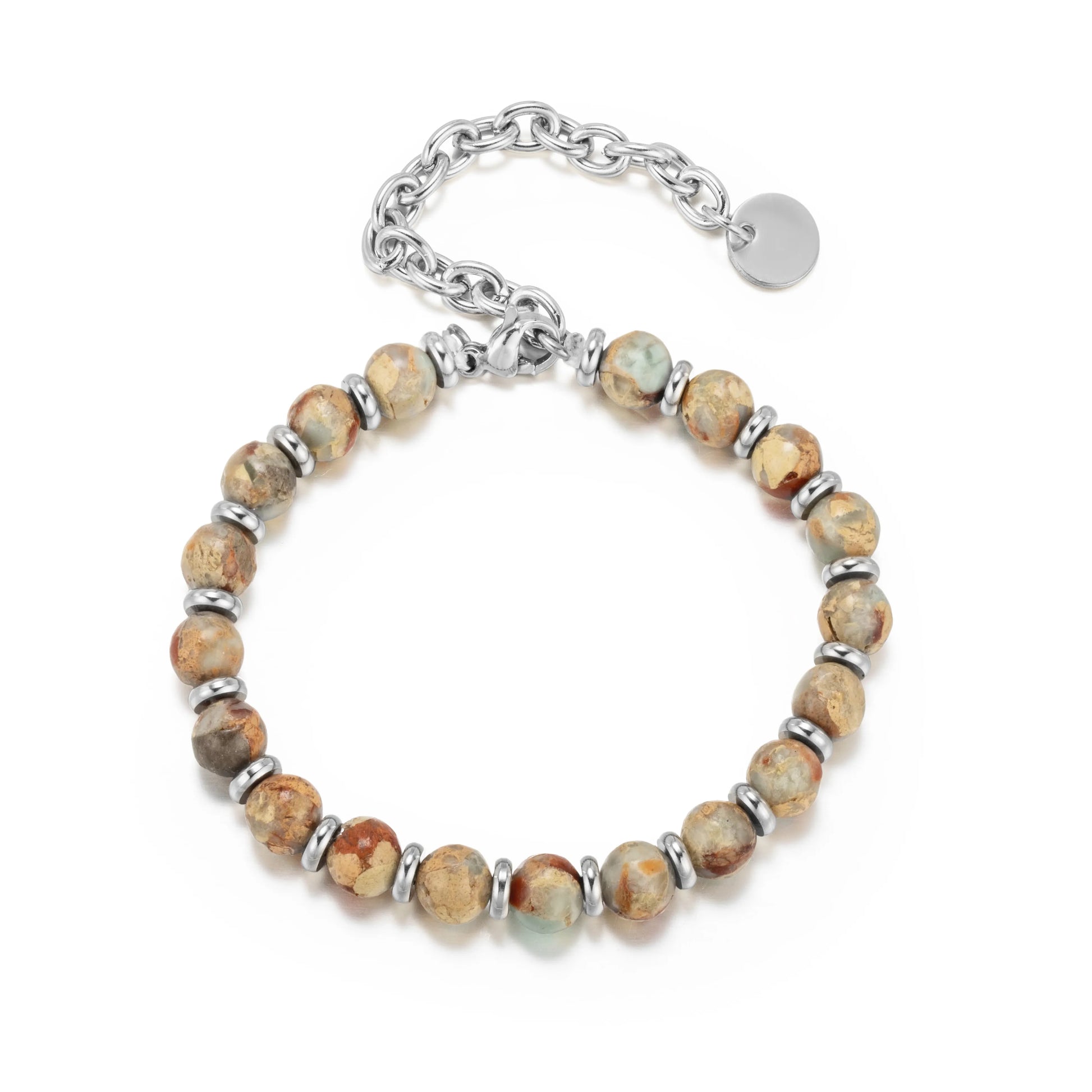 Ajatine natural stone beaded bracelet, woody stone bracelet, adjustable chain bracelet.