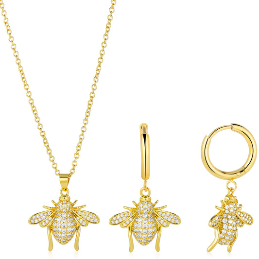 Ajatine honey bee jewelry set necklace and earrings cute trendy bee accessories