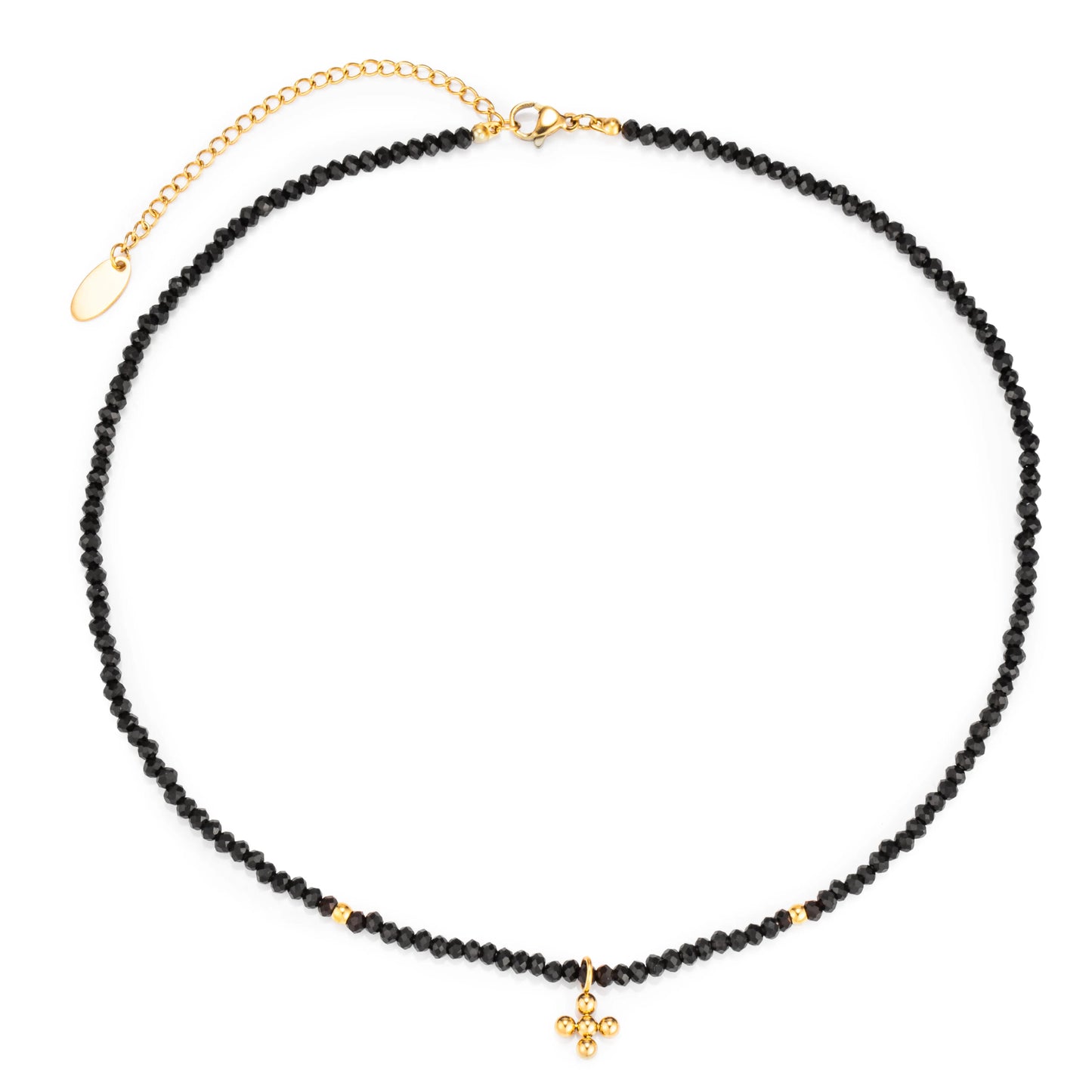 Ajatine black beaded gold cross pendant necklace for women