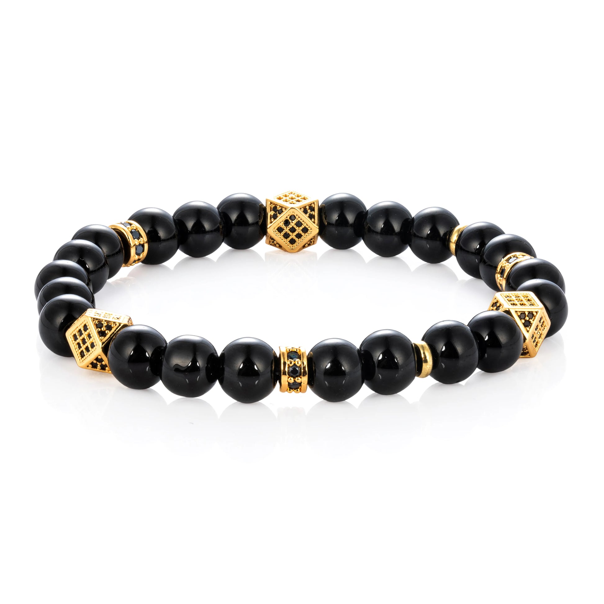 Ajatine black natural stone beaded bracelet with gold accents