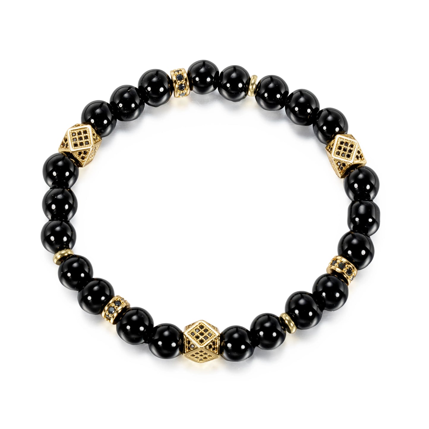 Ajatine black natural stone beaded bracelet with gold accents