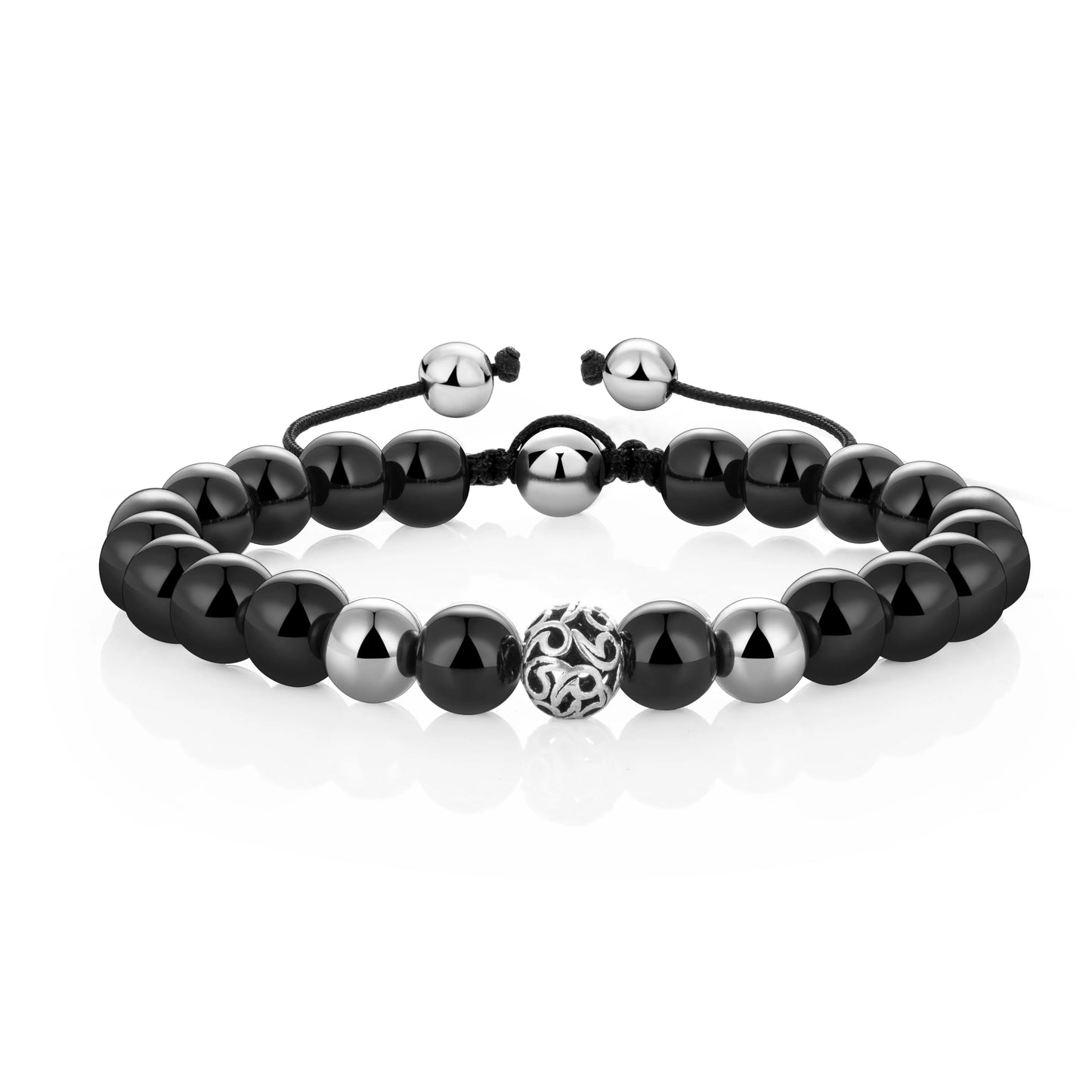 Ajatine black stone beaded bracelet, adjustable boho jewelry