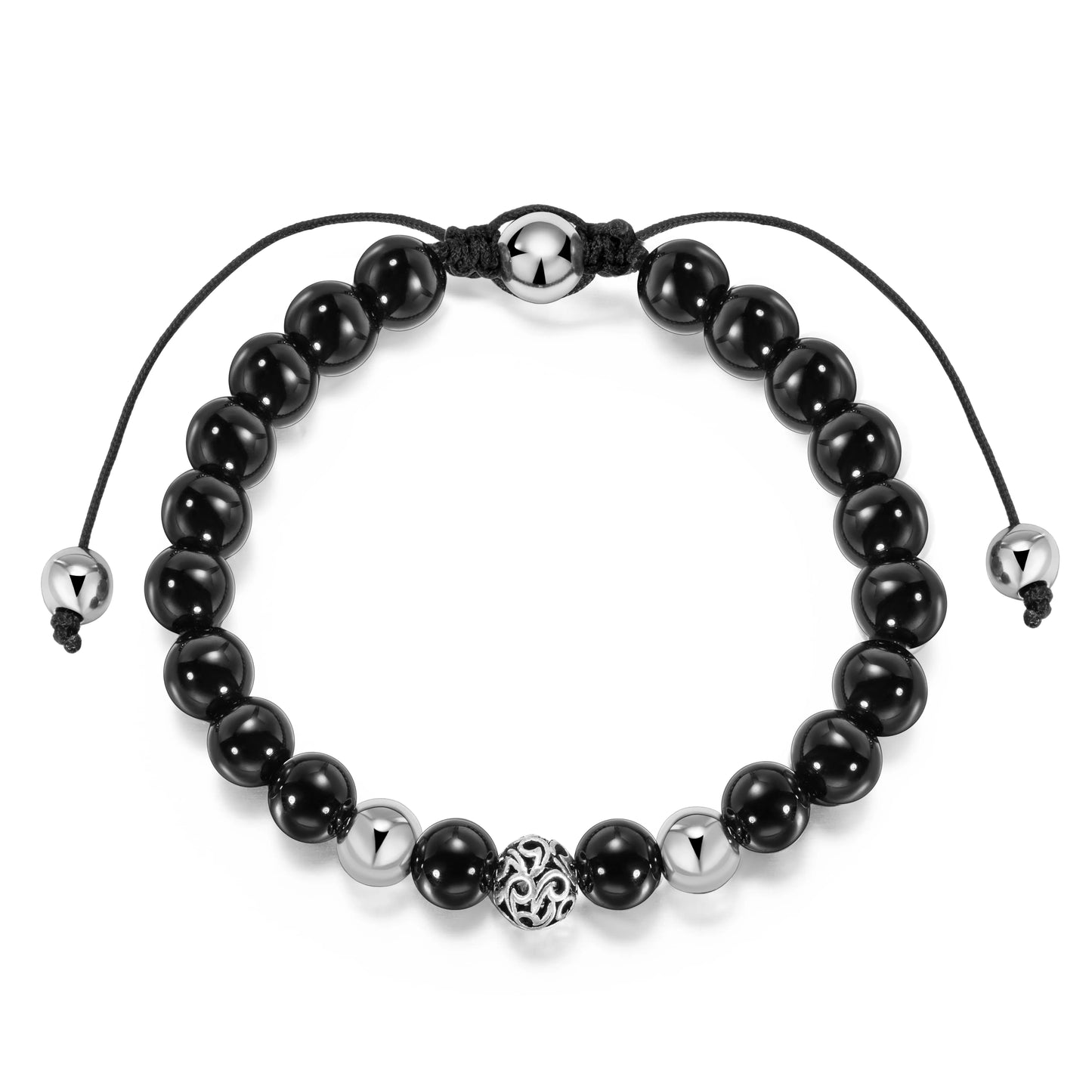 Ajatine black stone beaded bracelet, adjustable boho jewelry
