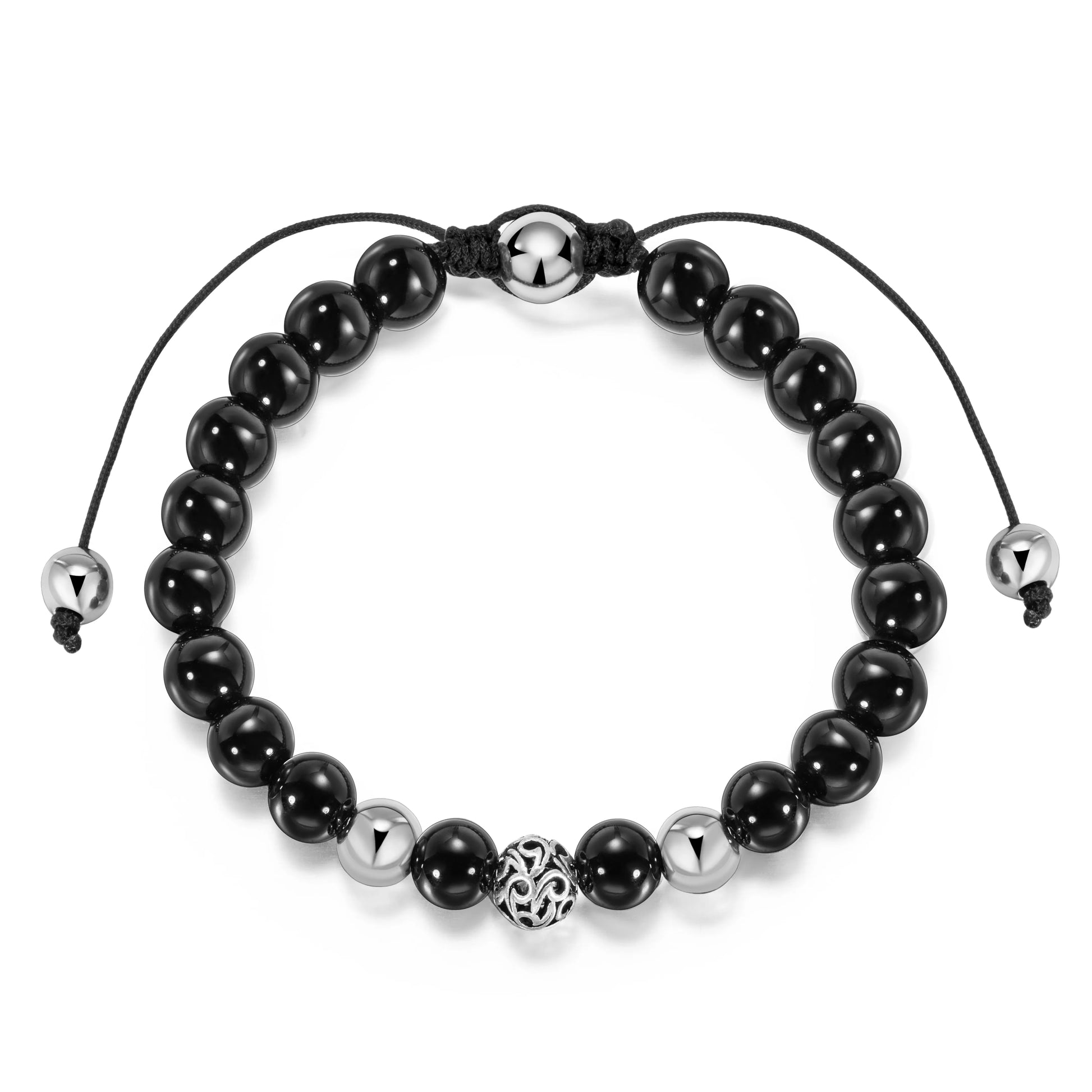 Ajatine black stone beaded bracelet, adjustable boho jewelry