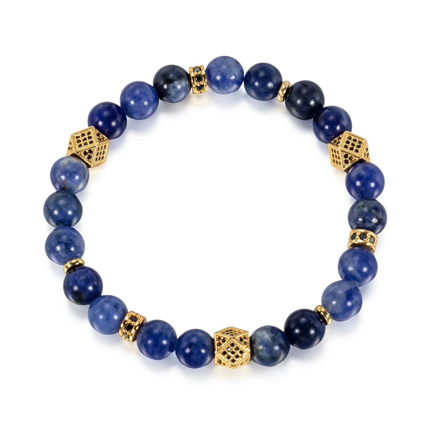 Ajatine blue natural stone beaded bracelet with gold accents
