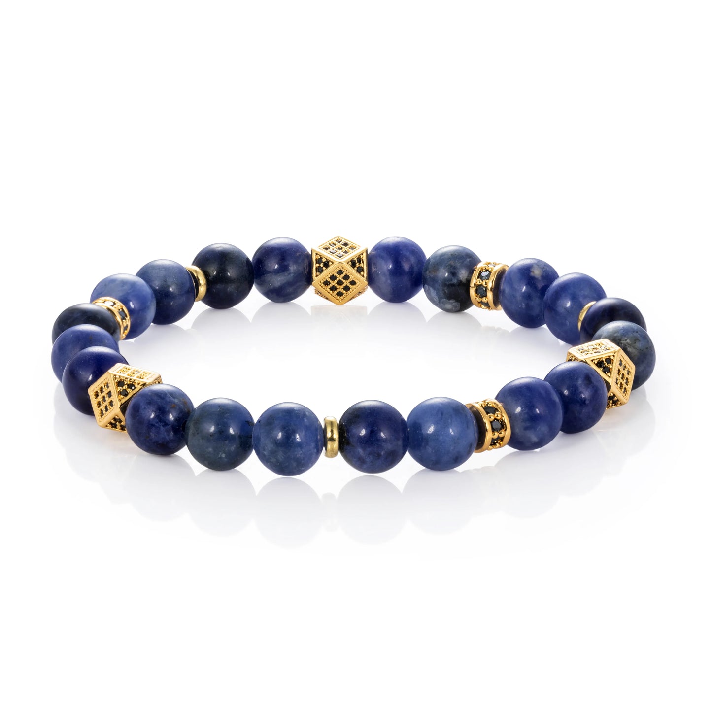 Ajatine blue natural stone beaded bracelet with gold accents