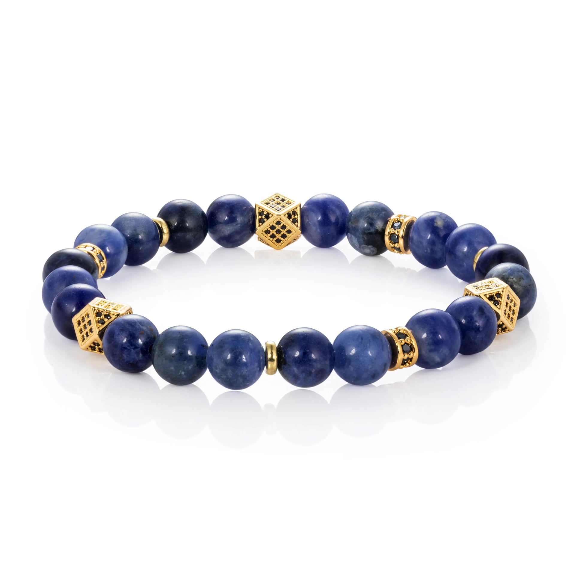 Ajatine blue natural stone beaded bracelet with gold accents