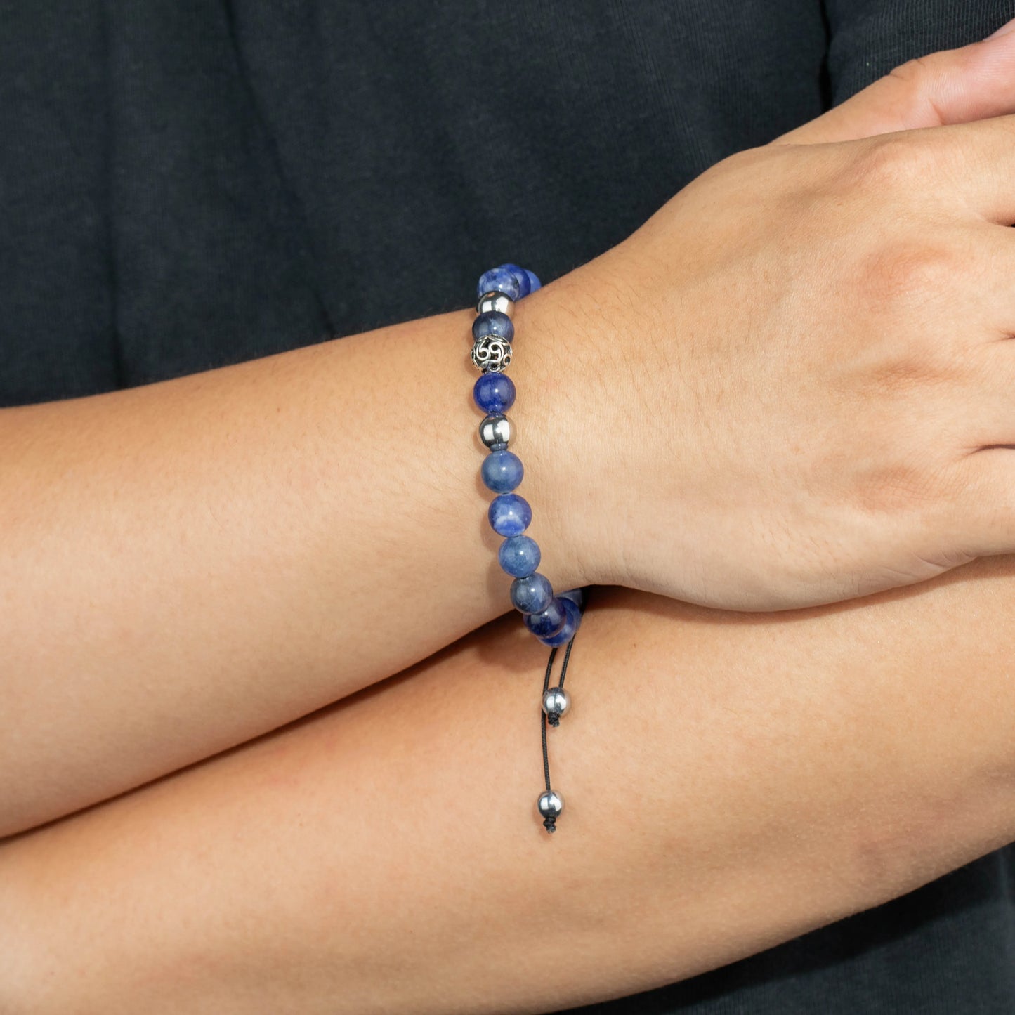 Ajatine blue stone beaded bracelet, adjustable boho jewelry