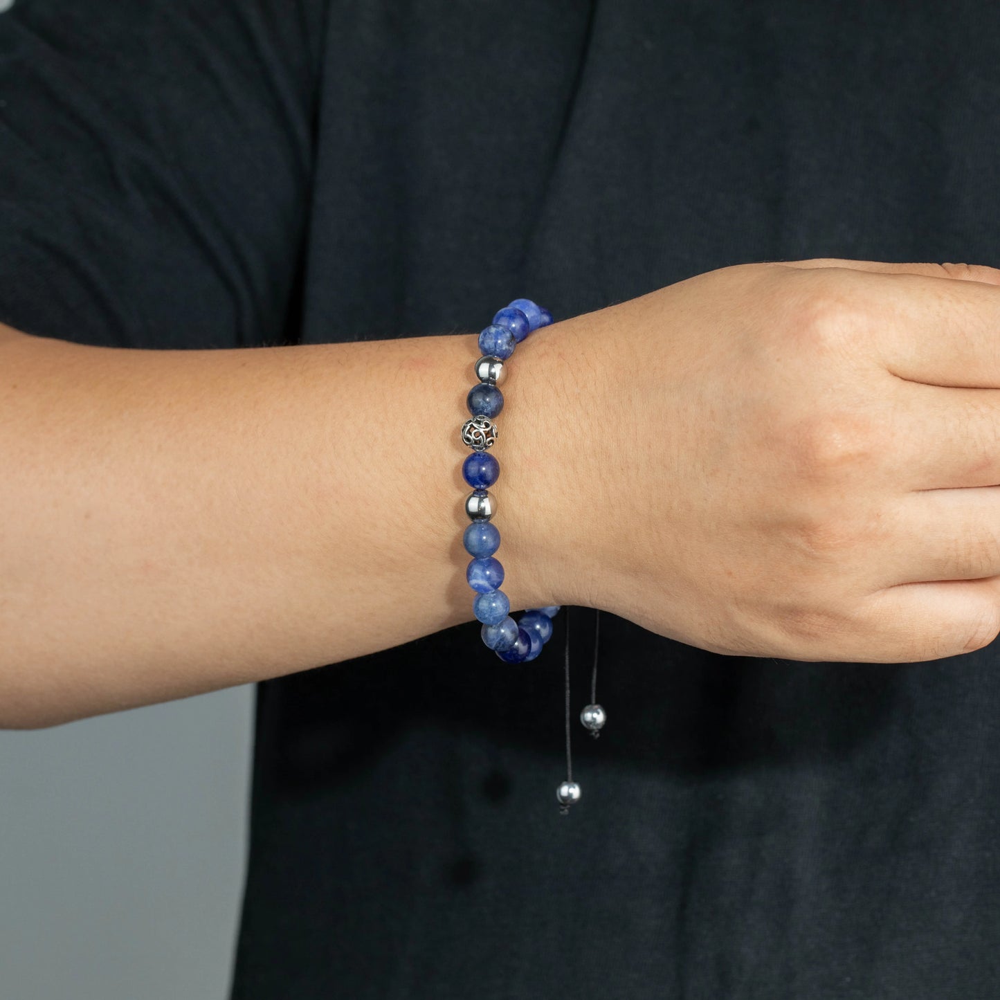 Ajatine blue stone beaded bracelet, adjustable boho jewelry