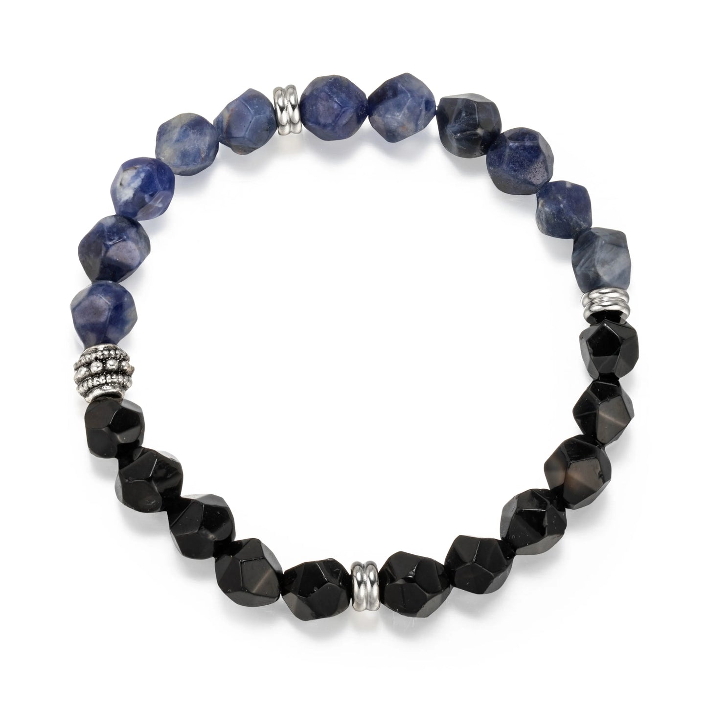 Ajatine blue and black natural stone beaded stretch bracelet