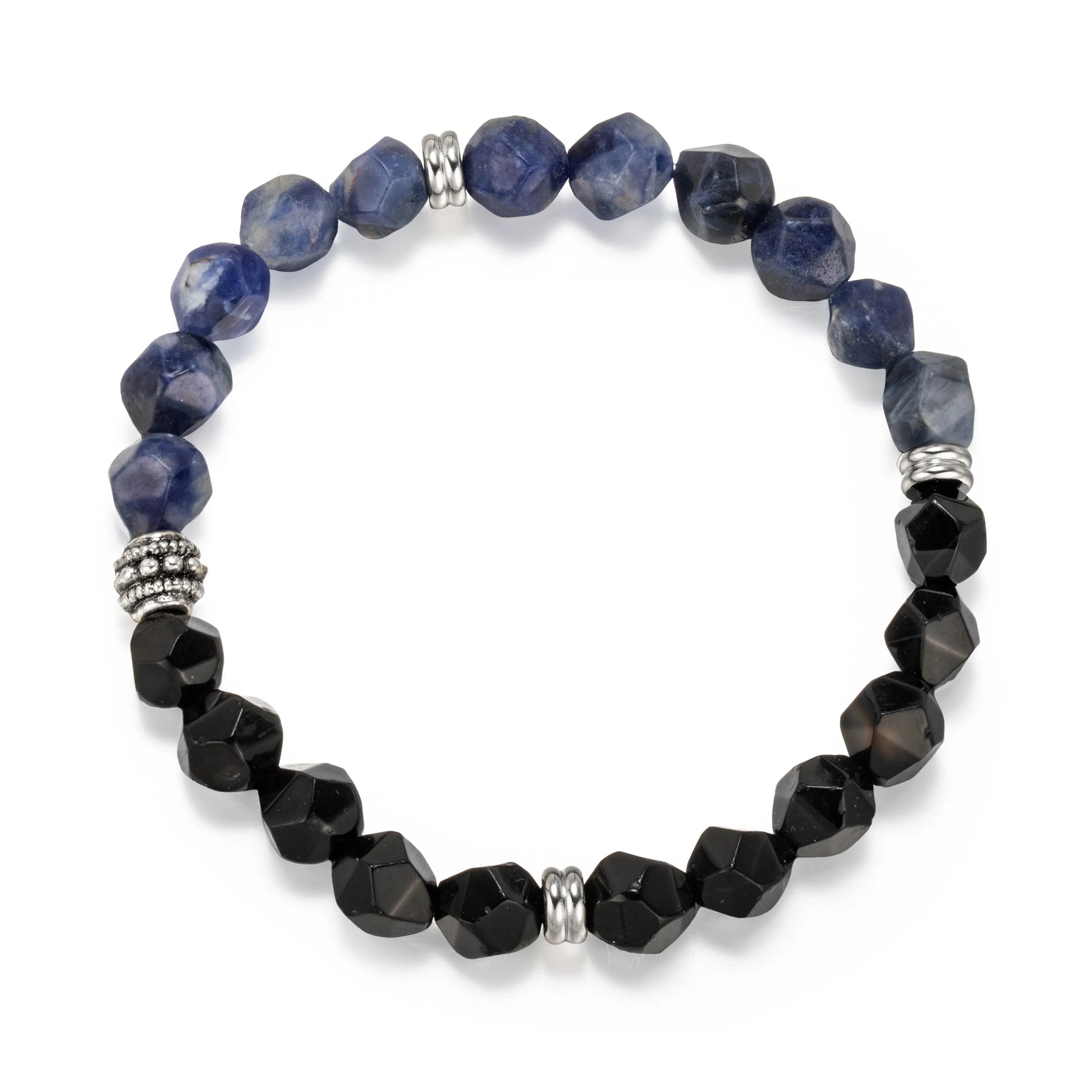 Ajatine blue and black natural stone beaded stretch bracelet