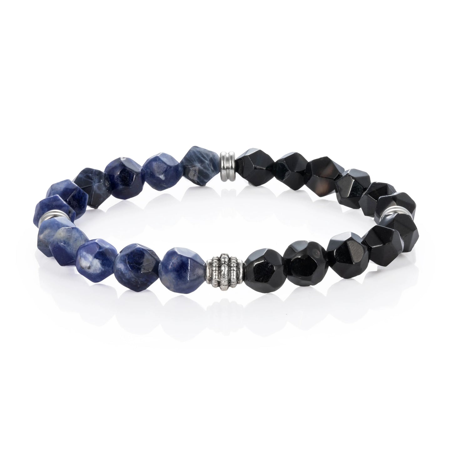 Ajatine blue and black natural stone beaded stretch bracelet
