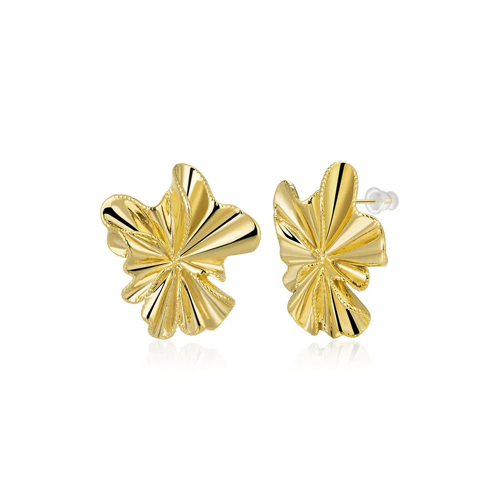 Ajatine bold flower statement earrings, gold floral studs for women, trendy special occasion jewelry