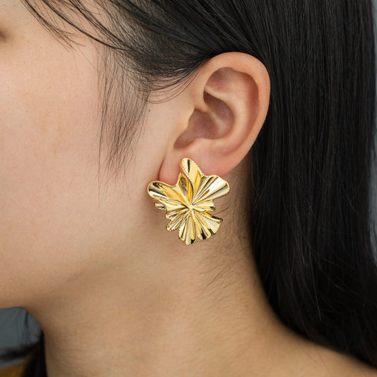 Ajatine bold flower statement earrings, gold floral studs for women, trendy special occasion jewelry