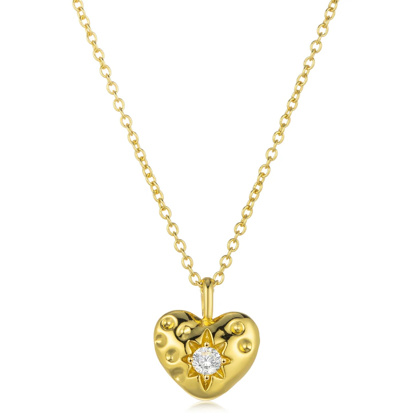Ajatine brass zircon heart pendant necklace with sparkling cubic zirconia, 14K gold plated design for women’s daily & occasion wear
