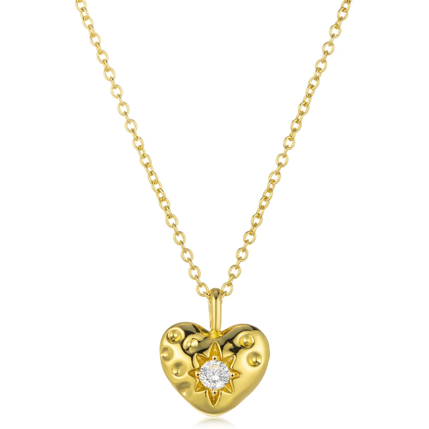 Ajatine brass zircon heart pendant necklace with sparkling cubic zirconia, 14K gold plated design for women’s daily & occasion wear