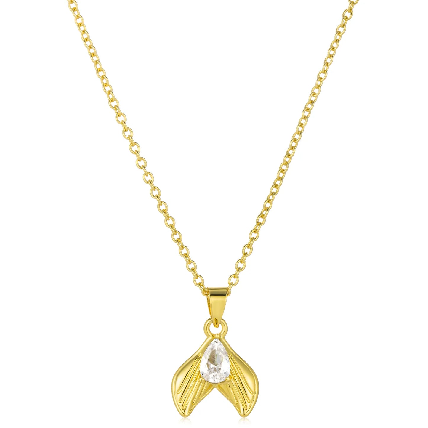 Ajatine Dainty Mermaid Tail Pendant Necklace - Brass with Zircon Nautical Jewelry for Women