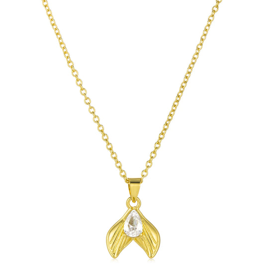 Ajatine Dainty Mermaid Tail Pendant Necklace - Brass with Zircon Nautical Jewelry for Women