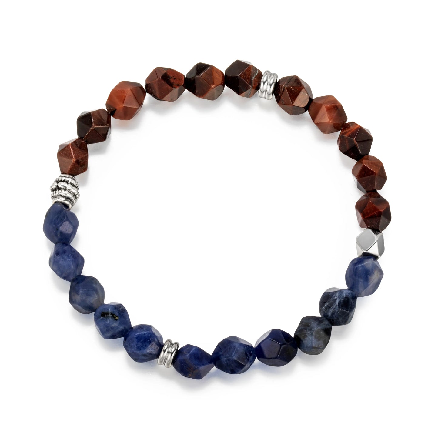 Ajatine brown and blue natural stone beaded stretch bracelet