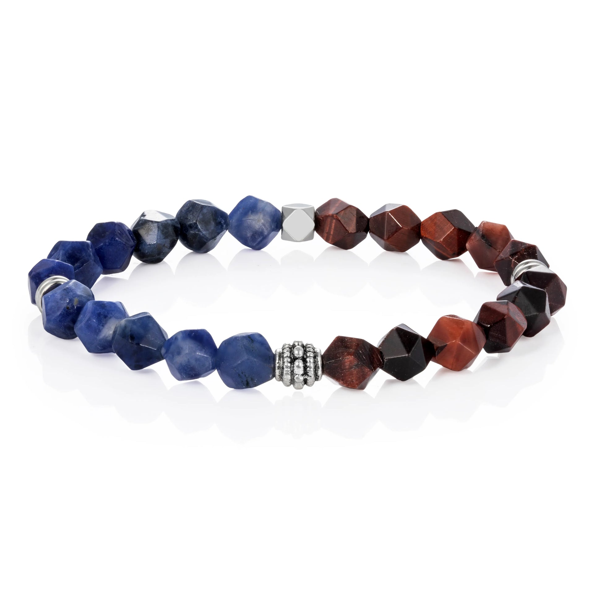 Ajatine brown and blue natural stone beaded stretch bracelet