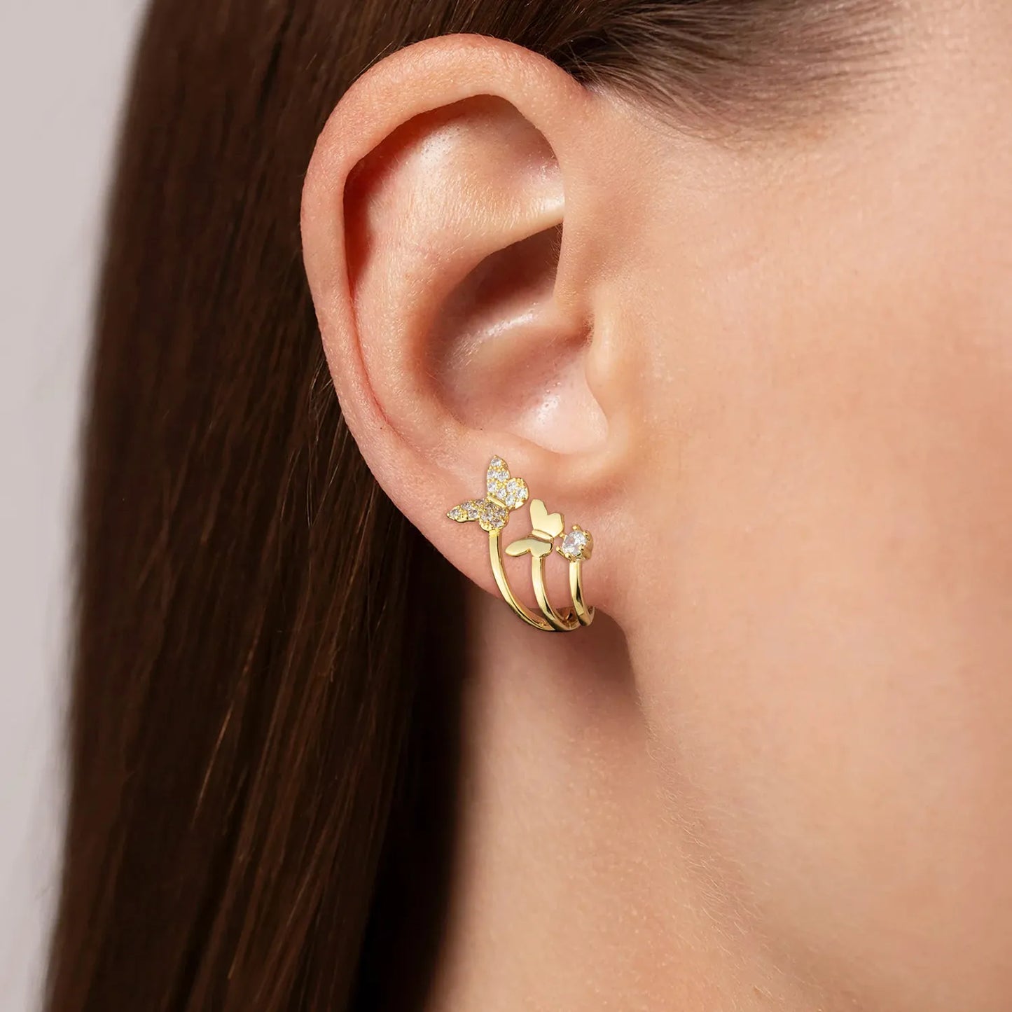 Ajatine butterfly gold earrings with cubic zirconia, trendy women’s jewelry for everyday wear and special occasions